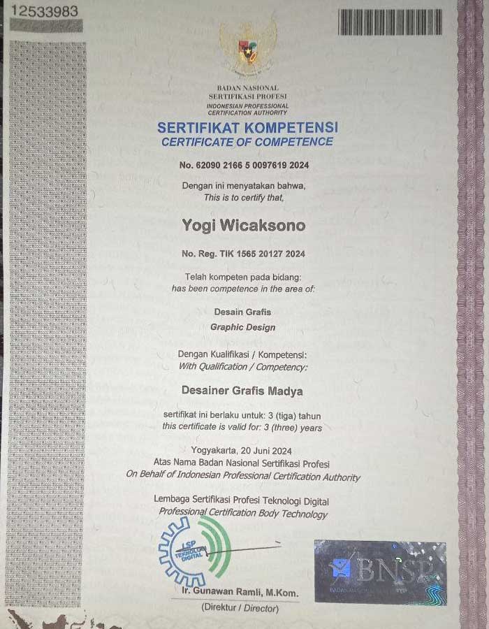 Sertifikat BNSP Desain Grafis Yogi